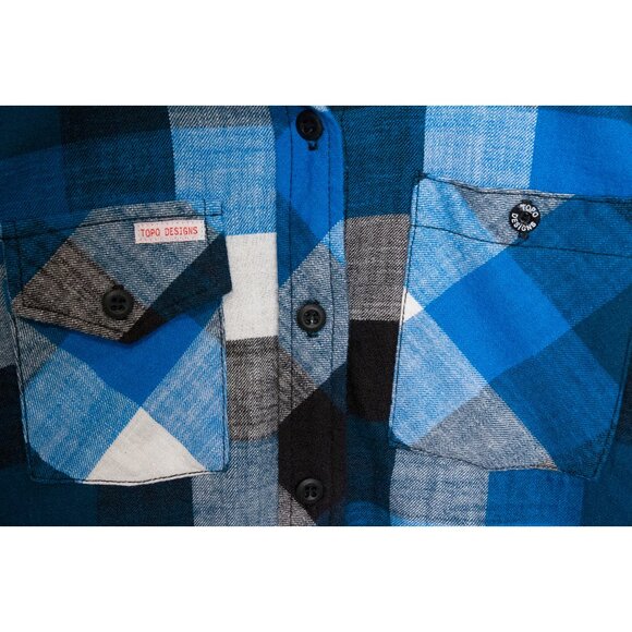 Topo Designs Womens Plaid Flannel Work Shirt Blue & White Size Small - Picture 4 of 12